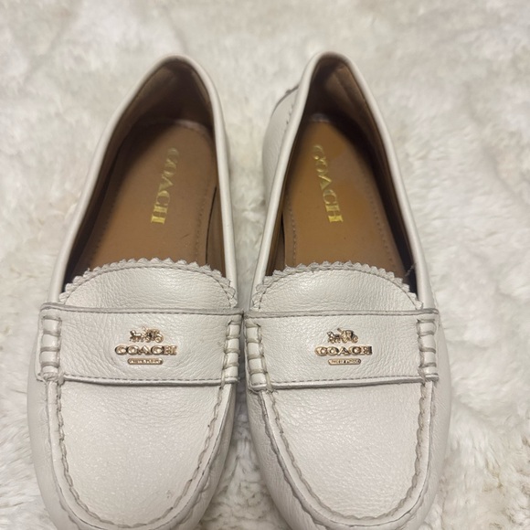 Coach Shoes - Coach White Leather Penny Loafers with Gold Logo